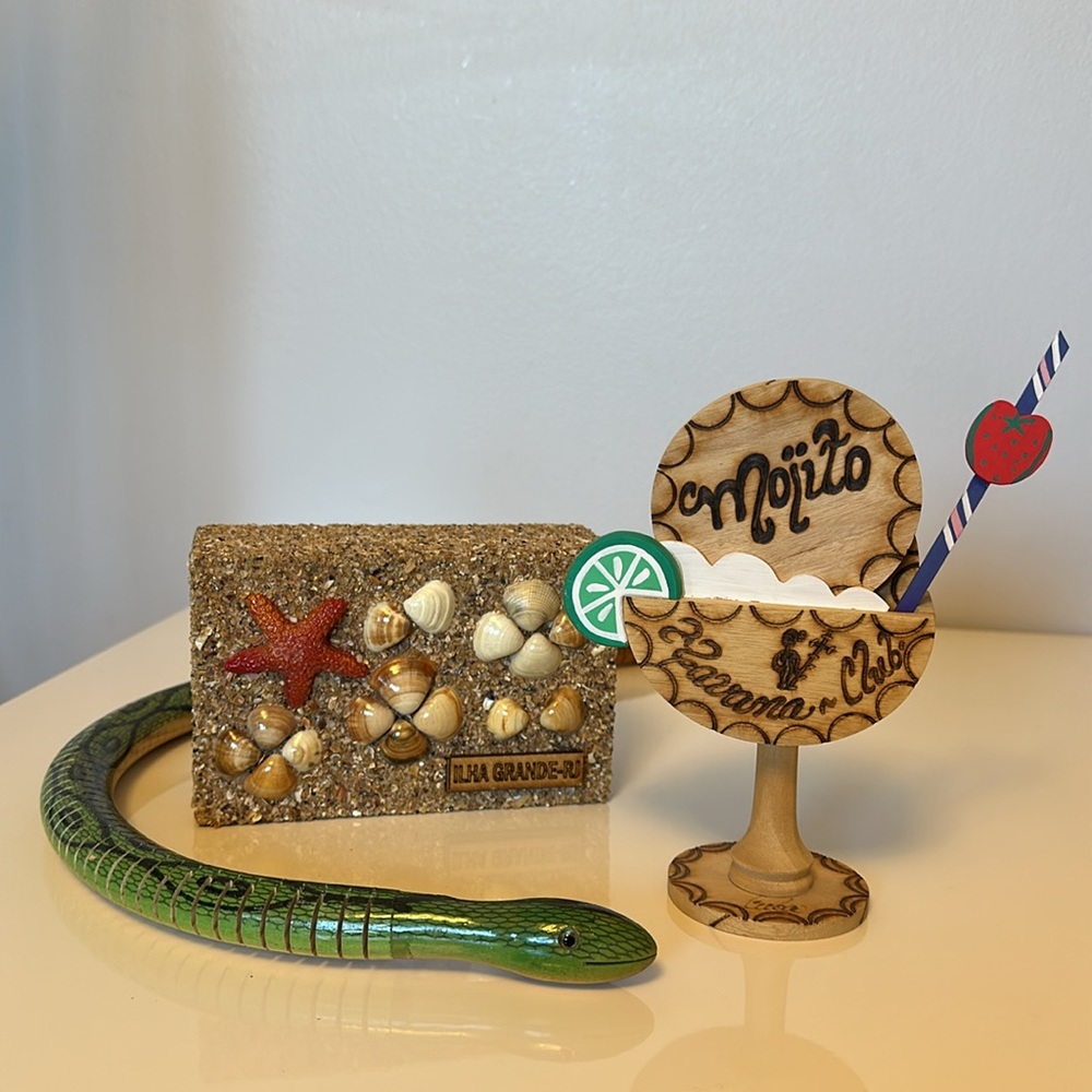 Brazil Sea Shells & Starfish 3D Handmade Jewelry Box, Wooden Coaster Set & Snake